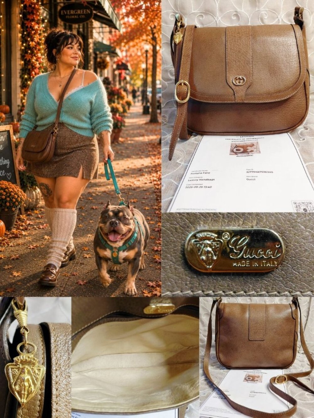 Vintage Gucci Interlocking G Leather Crossbody w/ Original Crest Bag Charm